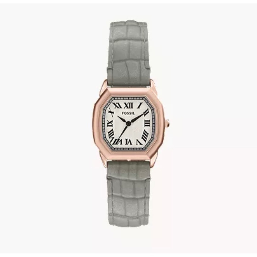 Fossil  Rose Gold Tone Grey Leather Octagon Watch ES5435 Roman Numerals MRP $180